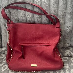Jessica Simpson dark pink leather shoulder bag, gold studs..Beautiful rose color